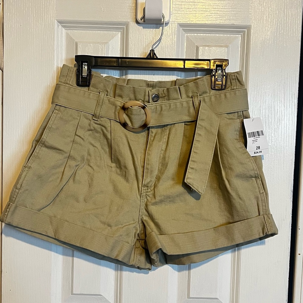 Women's Olive Belted Shorts